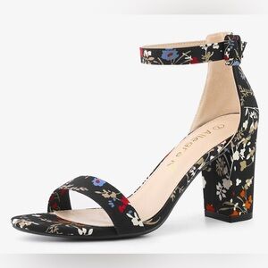 Allegra K Black Floral Heels